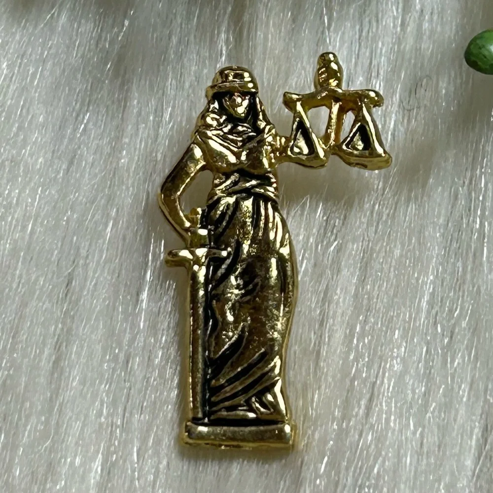 Dainty Justice Scales gold tone lapel pin - Picture 3 of 6